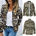 US Women Long Sleeve Jacket Sweater Top Casual Leopard Print Suit Outwear Coat