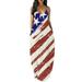 New Women's Drop Shipping Clothing Elegant Vintage American Flag Printed Maxi Long Dress Summer Loose Dress Sling Long Skirt Casual Beach Dress