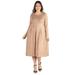 24/7 Women's Plus Size Comfort Apparel Long Sleeve Fit and Flare Plus Size Midi Dress