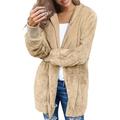 Women's Hooded Placket Jacket With Pocket Apricot Plus Size Winter Warm Women Hooded Jacket