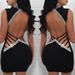 Women Elegant Deep V- Neck Backless Sequin Bandage Bodycon Mini Dress