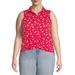 No Boundaries Juniors' Plus Size Tie Front Sleeveless Button Down Top