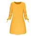 Besufy Women Autumn Solid O Neck 3/4 Drawstring Sleeve Loose Mini Dress