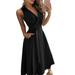 Sexy Dance Women Wrap Lapel V Neck Tunic Dress Short Sleeve Plain A-Line Tie Belt Long Maxi Sundress with Pockets