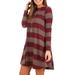 FASHIONWT Women's Long Sleeve Stripe Dress with Pocket Elegant O-Neck Casual Mini Dress Tops