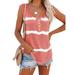 Women Sleeveless Stripe T-shirt Summer Casual Button U Neck Tank Tops Sleeveless T-shirt Blouse Cami Vest