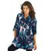 Roaman's Women's Plus Size English Floral Big Shirt Button Down Tunic Shirt Blouse