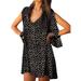 Plus Szie S-5XL Women's V Neck Polka Dot Off Shoulder Long Sleeve Dress Loose Baggy Swing Shirt Mini Dress Boho Sundress