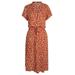 Bohemian Style Polka Dot Print Midi Dress High Waist Women V Neck Stalish Short Sleeve A-line Dress Holiday Party Dress Orange M