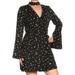 J.O.A. Womens Black Starred Bell Sleeve Keyhole Above The Knee Wrap Dress Dress Size: M