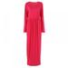 Velocity Female Pocket Women Dress Spring High Waist Long Sleeve Lady Maxi Dress With Belt Longue Femme Vestidos Rose Red