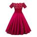 Sexy Dance Off Shoulder Lace Dress for Women Elegant Prom Party Evening Dress Solid Color Big Swing Dress