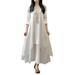 Women Casual Long Sleeve Plain Tunic Dress Cotton Linen Kaftan Maxi Dress Female Lady Button Down Ruffle Vintage Dress Elegant Ruffle Hem Dress Plus Size