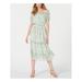 AVEC LES FILLES Womens Green Ruffled Printed Short Sleeve Off Shoulder Below The Knee Fit + Flare Dress Size 4