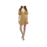 FREE PEOPLE Womens Brown Printed Short Sleeve V Neck Mini Sheath Dress Size: 12