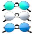 3 Pack Round Metal Frame Comfort Plastic Nose Bridge Fashion Sunglasses for Women for Men, Green, Blue & Mirror
