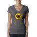 You Are My Sunshine Skull And Sunflower Inspirational/Christian Womens Junior Fit V-Neck Tee, Dark Grey, X-Large