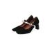 Avamo Women Square Toe Med Block Heel Belt Pearl Casual Dress Solid Black Party Heels