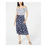 MAISON JULES Womens Navy Belted Printed Short Sleeve Off Shoulder Midi Sheath Dress Size 4