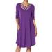 TheMogan Women's S~XL Strappy Scoop Neck 3/4 Sleeve Pocket Swing Comfy Tee Dress