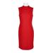 Sharagano High Neck Sleeveless Zipper Back Solid Stretch Crepe Dress-CHINESE RED