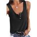 Women's Summer Solid Color Sleeveless Tank Shirt Casual Harajuku Buttons U Neck Off Shoulder Vest