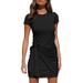 Women's Summer T Shirt Dress Casual Short Sleeve 2021 Crewneck Bodycon Ruched Tie Waist Mini Dresses