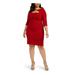 ALEX EVENINGS Womens Red Cut Out Long Sleeve Jewel Neck Short Body Con Cocktail Dress Size 18W