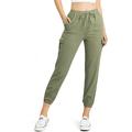 Love Tree Women's Juniors High Rise Linen Jogger Pants (M, Olive)