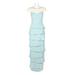 Decode Crew Neck Cap Sleeve Illusion Zipper Back Embellished Tiered Slit Back Crepe Dress-DUST BLUE