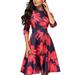 Kiapeise Women Spring Dress Floral Print Long Sleeve High Waist Dresses Vintage Round Collar A-line Dress Vestidos Ladies Midi Dress