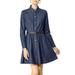 Allegra K Women's Long Sleeves Above Knee Denim Shirt Dress with Belt