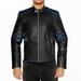 NomiLeather black leather jacket mens leather jacket and genuine leather jacket men (Black With Blue Strip ) X-Large