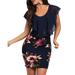 Women's Formal Elegant Vintage Floral Round Neck Print Flounce Trim Bodycon Dress Short Sleeve Retro Dresses