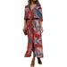 Women Floral Printed Single-Breatsed Split Hem Maxi Dress