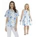 Made in Hawaii Matching Mother Shirt Daughter Luau Empire Waist Dress in Blue with White Line Floral