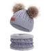 Winnereco Kids Hat Scarf,2pcs Neck Warmer Pompom Knitted Beanie Cap,5-12Y (Grey)