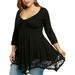 Colisha Womens Fashion Plus Size Lace T Shirt Dress Wrap Crew Neck 3/4 Sleeves Solid Casual Dress Cocktail Party Swing Dress