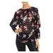 REBECCA TAYLOR Womens Black Sheer Floral Long Sleeve Keyhole Blouse Wear To Work Top Size 4