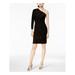 CALVIN KLEIN Womens Black Glitter One Shoulder Asymmetrical Neckline Above The Knee Sheath Cocktail Dress Size 14