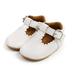 Styles I Love Infant Baby Girls Soft Leather Scalloped Trim T-Strap Mary Jane Shoes Anti-Slip Rubber Sole Crib Shoes (White, 0-6 Months)