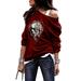 Spring Autumn New Women Punk Long Sleeve T-shirt Skull Printed Pullover T-shirt Personality One Shoulder Gothic Tee Shirt Woman Casaul Autumn Tops S-5XL 5 Colors