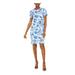 CALVIN KLEIN Womens Blue Zippered Floral Short Sleeve Jewel Neck Above The Knee Sheath Evening Dress Size 4P