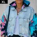 Women Denim Jacket Frayed Hem Jean Coat