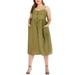 Sexy Dance Women Plus Size Plain Dress Summer Casual Boho Sling Buttons Maxi Dress Square Neck Party Beach Holiday Sundress Pocket