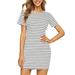 Avamo Womenâ€™s Casual Summer T Shirt Dress Short Sleeve Striped Tunic Dress Jersey Long Top White L(US 10-12) White L(US 10-12)
