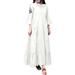 Women's 3/4 Sleeve Full-length Flower Embroidery Pleated Dress Layered Maxi Dress