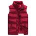 Men Autumn Winter Solid Color Down Stand Collar Jacket Thick Warm Down Zipper Vest Slim Coat Red XXXXXL