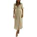 Swing Dress for Women Solid Color V-neck Elegant Maxi Dress Summer Evening Party Cocktail Dress Short Sleeve Sundress