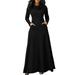 UKAP Women's Cowl Neck Maxi Party Dress Fit and Flare Long Sleeve A Line Swing Tunic Dress Solid Color Empire Waist Wrap Dress Autumn Formal Dress for Elegant Lady Oversize S-5XL